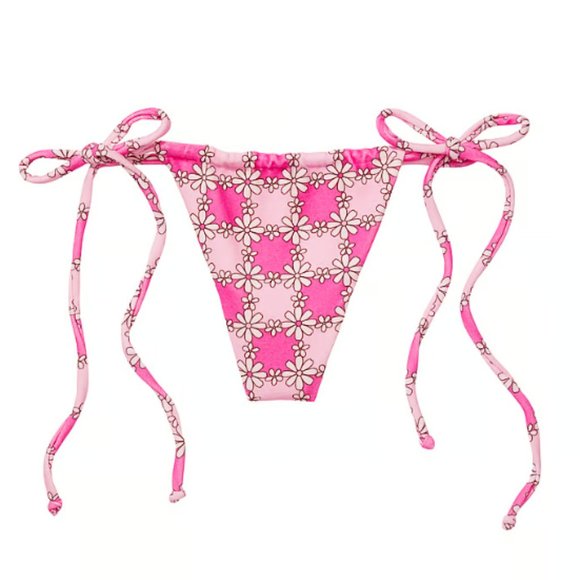 Frankie's Bikinis Tia Terry Pink Daisy String Bikini M - Picture 4 of 5